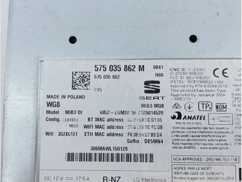 Recambio de sistema navegacion gps para seat ateca (kh7, khp) 1.5 tsi referencia OEM IAM 5FJ919606A  E2-A1-24-3