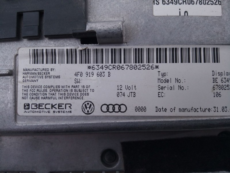 Recambio de sistema de audio/ radio usb para audi a6 berlina (4f2) 2.7 tdi quattro (132kw) referencia OEM IAM 4F0919603B  E2-A1-