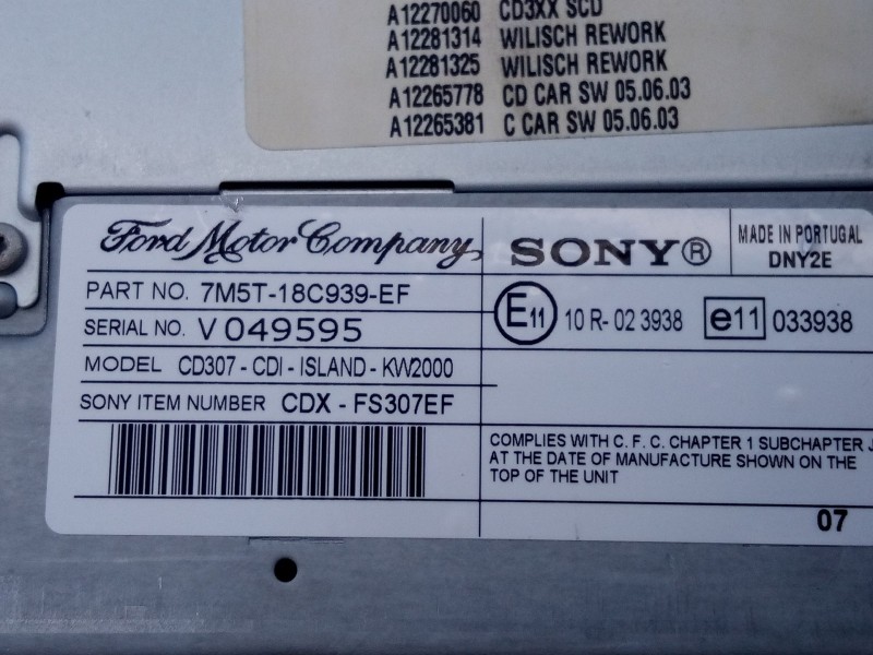 Recambio de sistema de audio/ radio usb para ford focus lim. (cb4) econetic referencia OEM IAM 7M5T18C939EF V049595 E3-B3-30-1