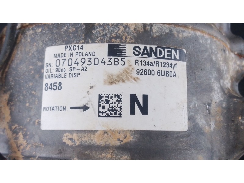 Recambio de compresor aire acondicionado para nissan qashqai iii (j12) 1.3 dig-t referencia OEM IAM 926006UB0A 070493043B5 