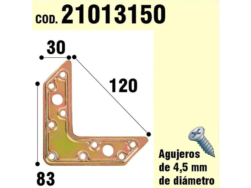 Recambio de ferreteria para universal soporte para madera placa ´´l´´ bicromatado 120 mm. referencia OEM IAM 21013150 8000071963
