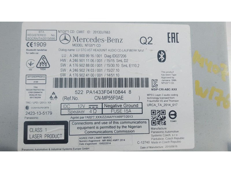 Recambio de sistema navegacion gps para mercedes-benz clase a (w176) a 200 cdi / d (176.008) referencia OEM IAM   