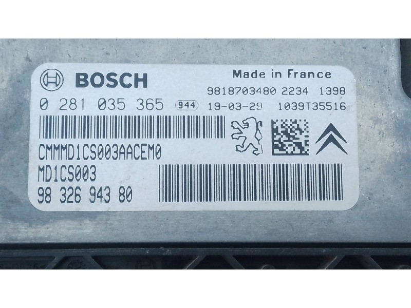 Recambio de centralita motor uce para citroën c4 cactus 1.5 bluehdi 100 referencia OEM IAM 9832694380 0281035365 