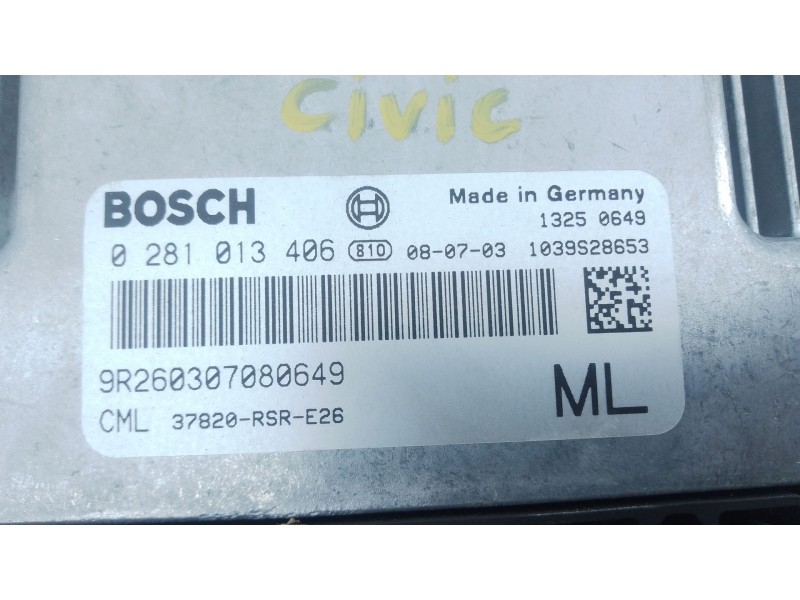Recambio de centralita motor uce para honda civic berlina (fn) 2.2 ctdi referencia OEM IAM 0281013406 37820RSRE26 