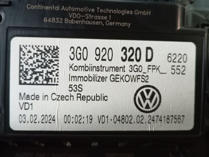 Recambio de cuadro instrumentos para volkswagen tiguan (ad1, ax1) 2.0 tdi referencia OEM IAM 3G0920320D  