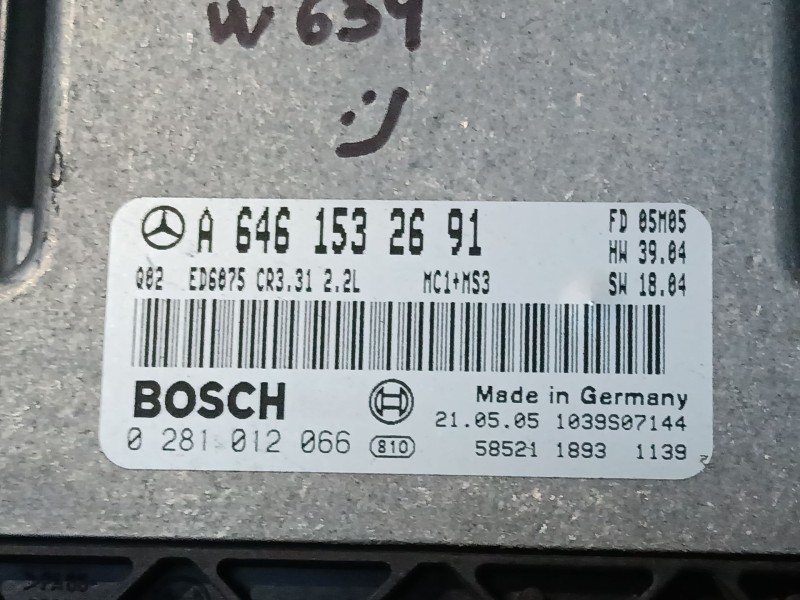 Recambio de centralita motor uce para mercedes-benz vito / mixto furgoneta (w639) 109 cdi (639.601, 639.603, 639.605) referencia
