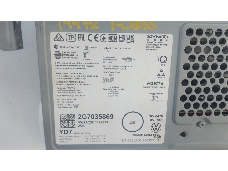 Recambio de sistema navegacion gps para volkswagen t-cross (c11, d31) 1.0 tsi referencia OEM IAM   