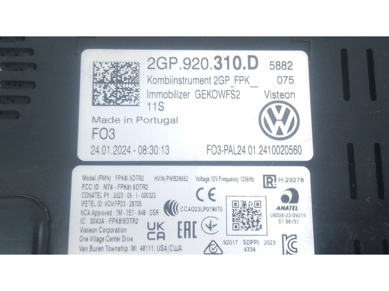 Recambio de cuadro instrumentos para volkswagen t-cross (c11, d31) 1.0 tsi referencia OEM IAM 2GP920310D  