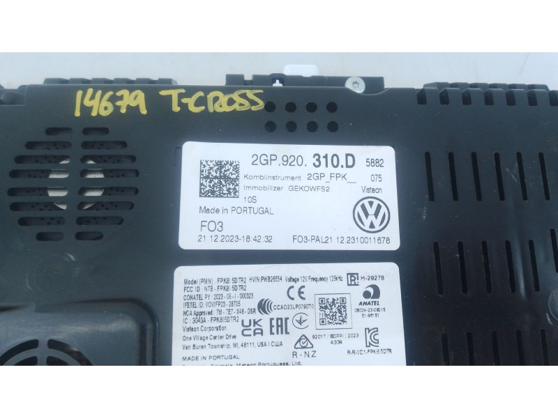 Recambio de cuadro instrumentos para volkswagen t-cross (c11, d31) 1.0 tsi referencia OEM IAM 2GP920310D  