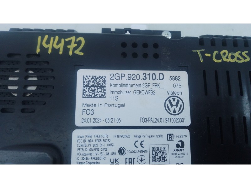 Recambio de cuadro instrumentos para volkswagen t-cross (c11, d31) 1.0 tsi referencia OEM IAM 2GP920310D  