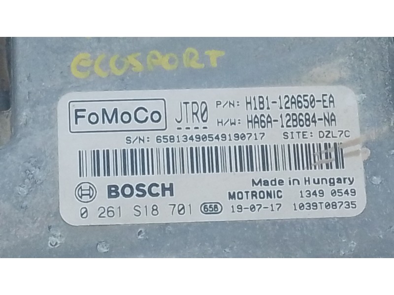 Recambio de centralita motor uce para ford ecosport 1.0 ecoboost referencia OEM IAM H1B112A650EA HA6A12B684NA 