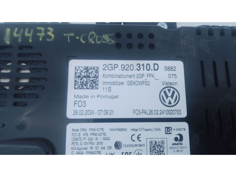 Recambio de cuadro instrumentos para volkswagen t-cross (c11, d31) 1.0 tsi referencia OEM IAM 2GP920310D  