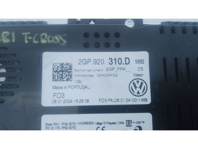 Recambio de cuadro instrumentos para volkswagen t-cross (c11, d31) 1.0 tsi referencia OEM IAM 2GP920310D  