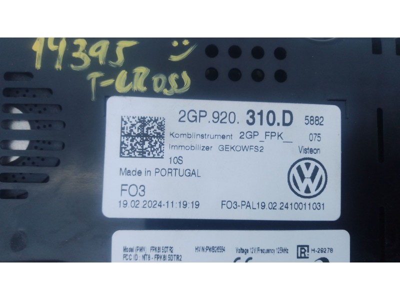 Recambio de cuadro instrumentos para volkswagen t-cross (c11, d31) 1.0 tsi referencia OEM IAM 2GP920310D  