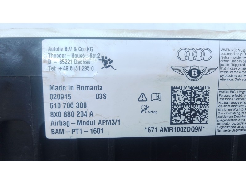 Recambio de airbag delantero derecho para audi a1 sportback (8xa, 8xf) 1.0 tfsi referencia OEM IAM   