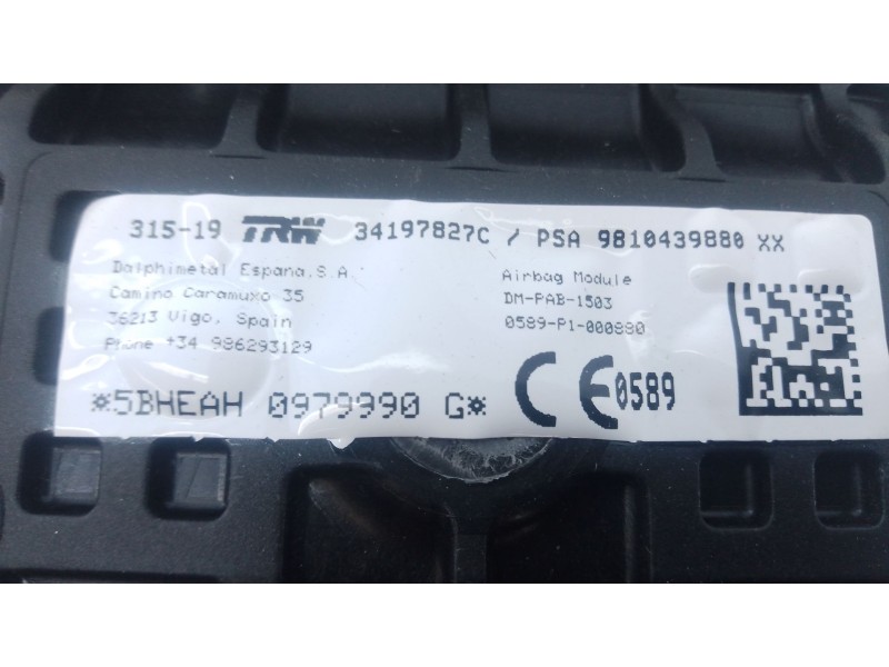 Recambio de airbag delantero derecho para peugeot 3008 ii suv (mc_, mr_, mj_, m4_) 1.2 thp/ puretech 130 (mrhnsm, mrhnsu, mrhnsj