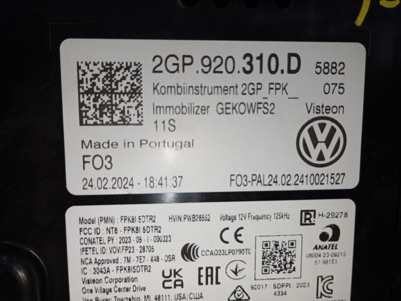 Recambio de cuadro instrumentos para volkswagen t-cross (c11, d31) 1.0 tsi referencia OEM IAM 2GP920310D  