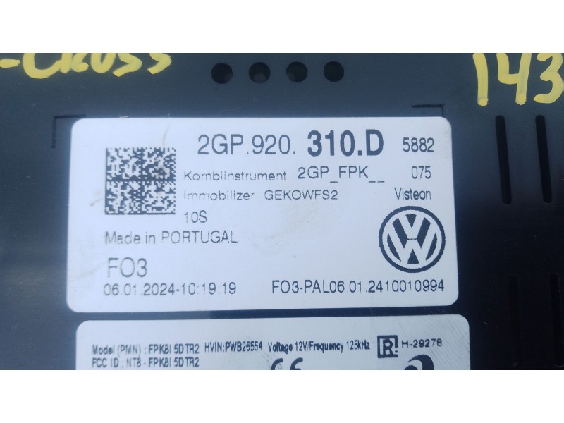 Recambio de cuadro instrumentos para volkswagen t-cross (c11, d31) 1.0 tsi referencia OEM IAM 2GP920310D  
