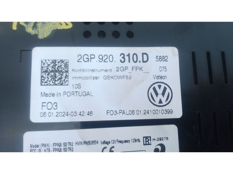 Recambio de cuadro instrumentos para volkswagen t-cross (c11, d31) 1.0 tsi referencia OEM IAM 2GP920310D  