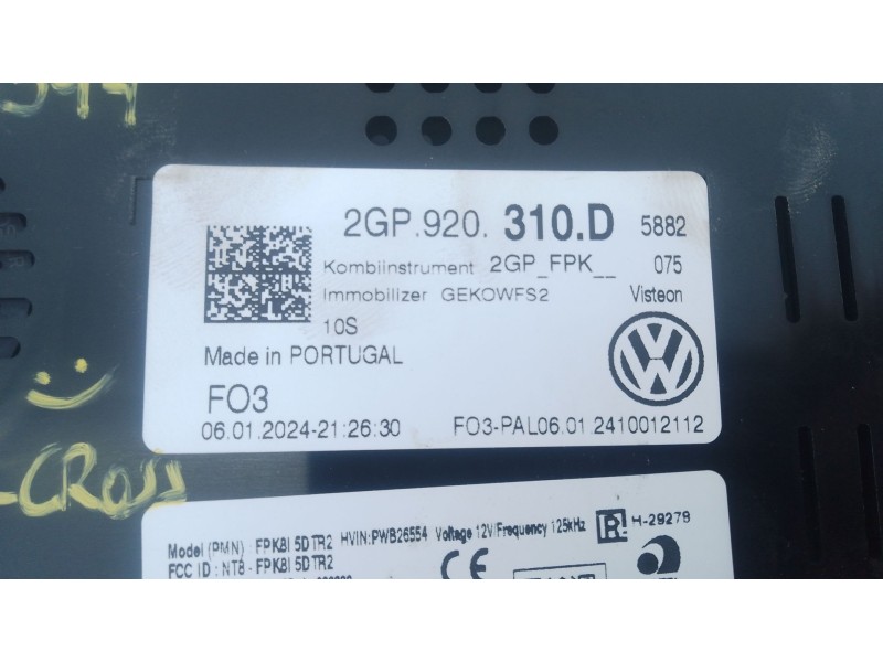 Recambio de cuadro instrumentos para volkswagen t-cross (c11, d31) 1.0 tsi referencia OEM IAM 2GP920310D  