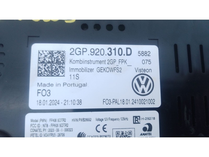 Recambio de cuadro instrumentos para volkswagen t-cross (c11, d31) 1.0 tsi referencia OEM IAM 2GP920310D  