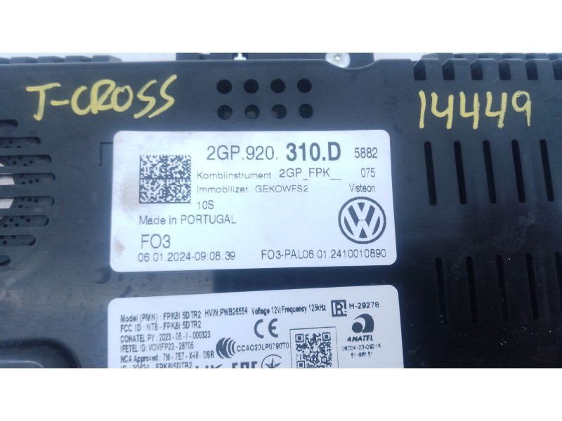 Recambio de cuadro instrumentos para volkswagen t-cross (c11, d31) 1.0 tsi referencia OEM IAM 2GP920310D  
