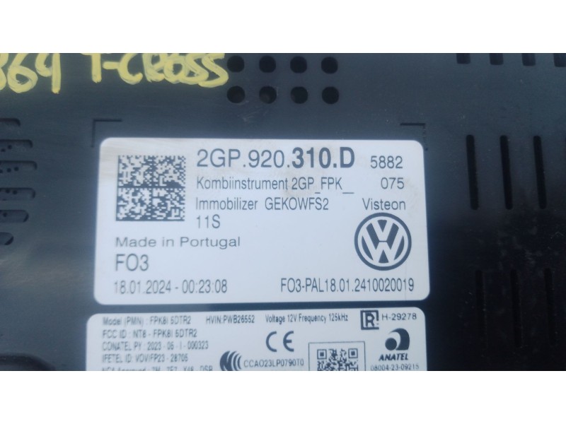 Recambio de cuadro instrumentos para volkswagen t-cross (c11, d31) 1.0 tsi referencia OEM IAM 2GP920310D  