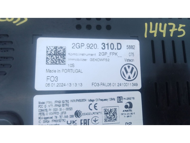 Recambio de cuadro instrumentos para volkswagen t-cross (c11, d31) 1.0 tsi referencia OEM IAM 2GP920310D  