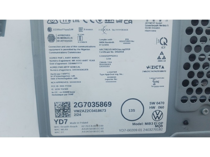 Recambio de sistema navegacion gps para volkswagen t-cross (c11, d31) 1.0 tsi referencia OEM IAM   