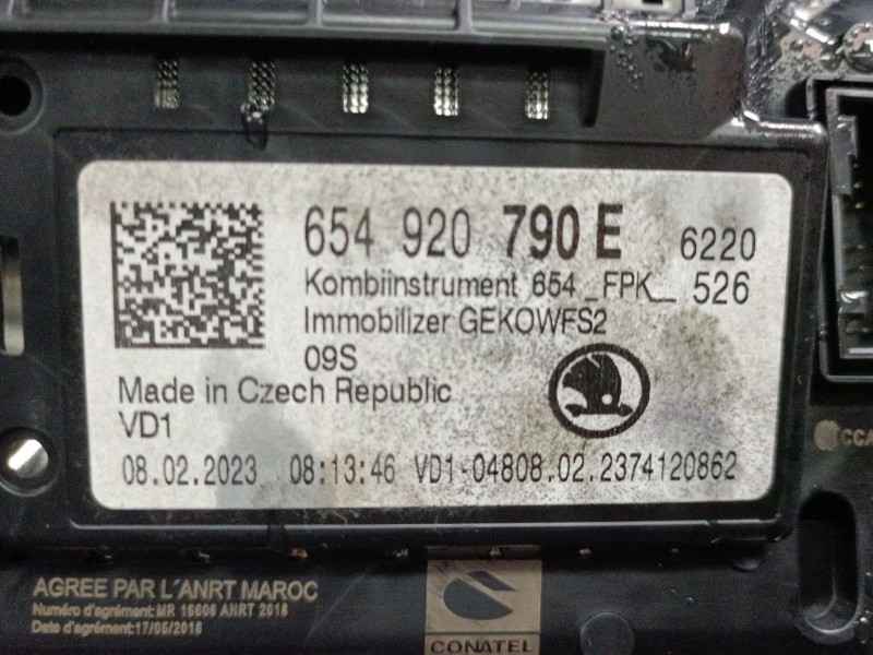 Recambio de cuadro instrumentos para skoda scala (nw1) 1.0 tsi referencia OEM IAM 654920790E  