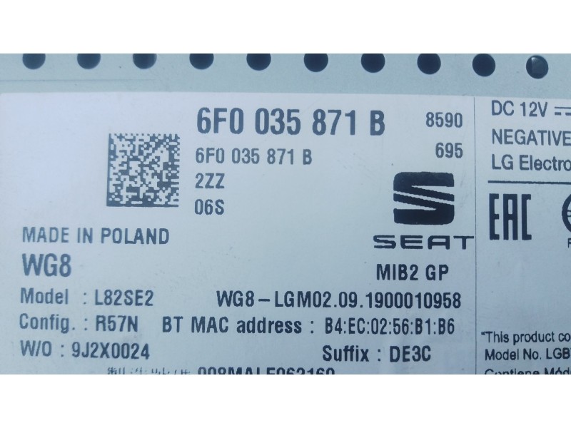 Recambio de sistema audio / radio cd para seat ibiza v (kj1, kjg) 1.0 mpi referencia OEM IAM   