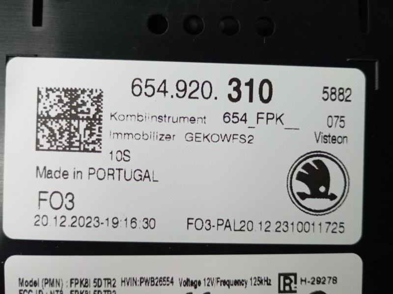 Recambio de cuadro instrumentos para skoda kamiq (nw4) 1.0 tsi referencia OEM IAM 654920310  