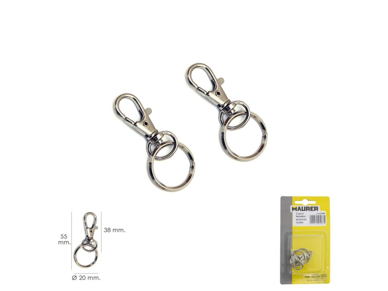 Recambio de ferreteria para universal mosqueton muelle con anilla 45 mm. blister 2 piezas mosqueton muelle con anilla 45 mm. bli