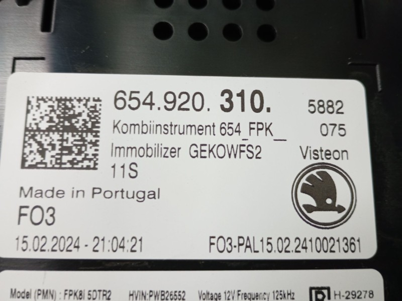 Recambio de cuadro instrumentos para skoda kamiq (nw4) 1.0 tsi referencia OEM IAM 654920310  
