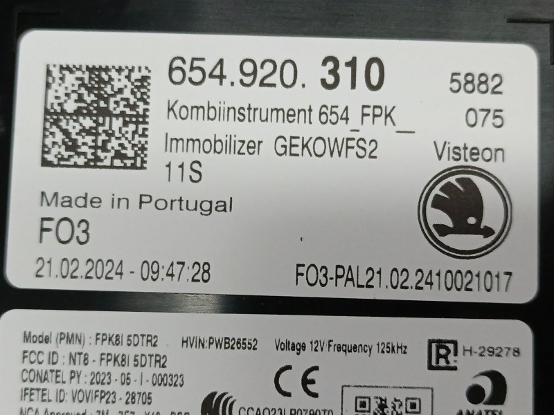 Recambio de cuadro instrumentos para skoda kamiq (nw4) 1.0 tsi referencia OEM IAM 654920310  