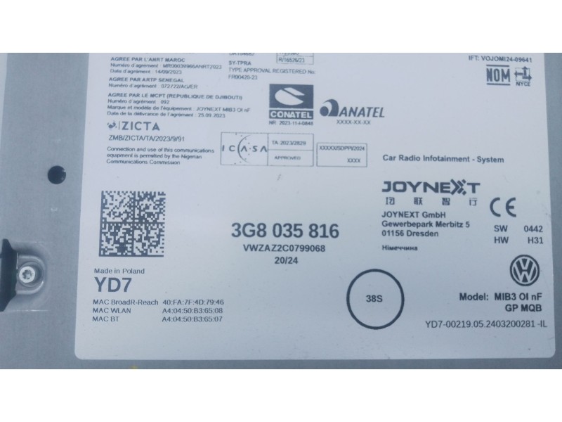 Recambio de sistema navegacion gps para volkswagen t-roc (a11, d11) 2.0 tdi scr referencia OEM IAM 5NN919605B  E2-A1-15-8