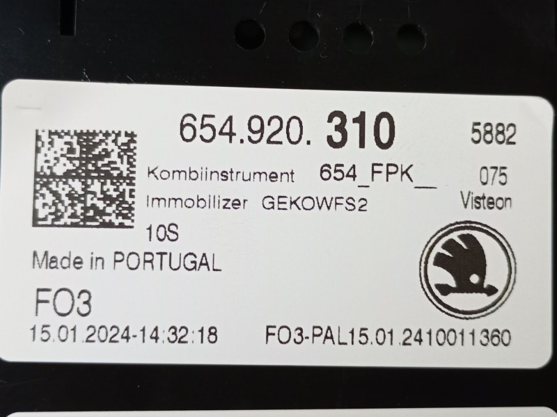 Recambio de cuadro instrumentos para skoda fabia iv (pj3) 1.0 tsi referencia OEM IAM 654920310  