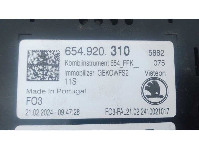 Recambio de cuadro instrumentos para skoda kamiq (nw4) 1.0 tsi referencia OEM IAM 654920310  