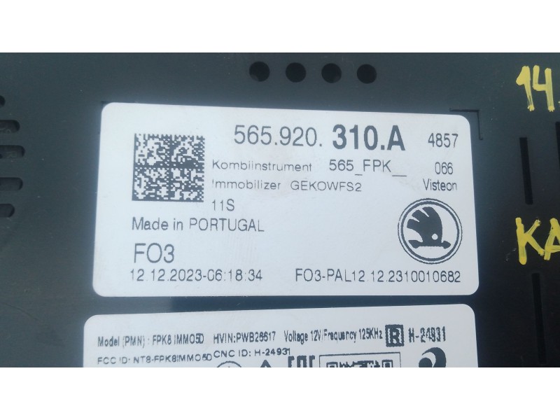 Recambio de cuadro instrumentos para skoda karoq (nu7, nd7) 1.5 tsi referencia OEM IAM 565920310A  