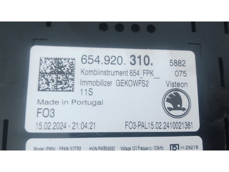Recambio de cuadro instrumentos para skoda kamiq (nw4) 1.0 tsi referencia OEM IAM 654920310  