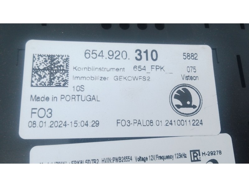 Recambio de cuadro instrumentos para skoda scala (nw1) 1.0 tsi referencia OEM IAM 654920310  
