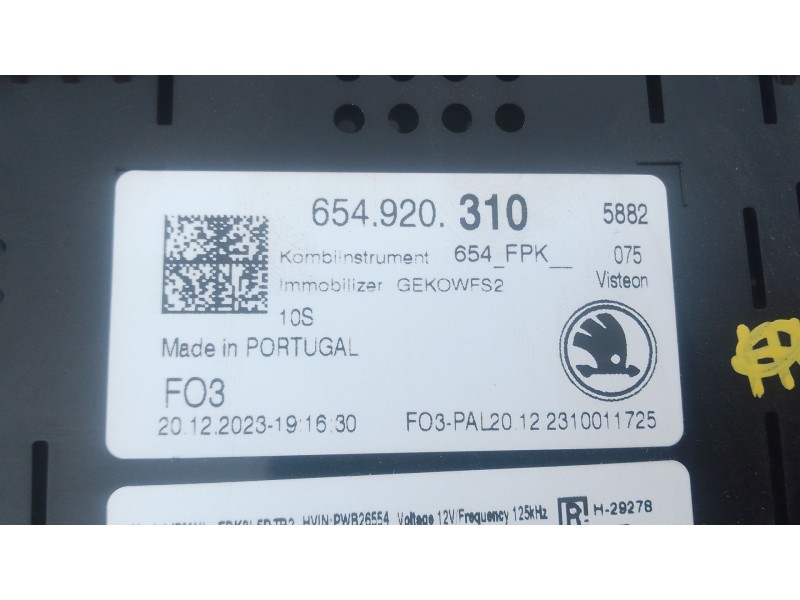 Recambio de cuadro instrumentos para skoda kamiq (nw4) 1.0 tsi referencia OEM IAM 654920310  