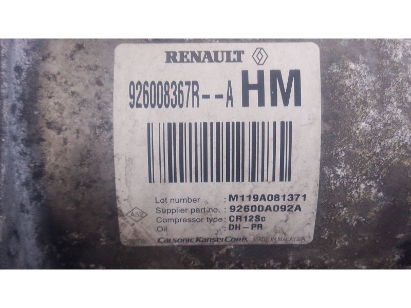 Recambio de compresor aire acondicionado para dacia dokker furgoneta/monovolumen 1.6 referencia OEM IAM 926008367R 92600A092A 