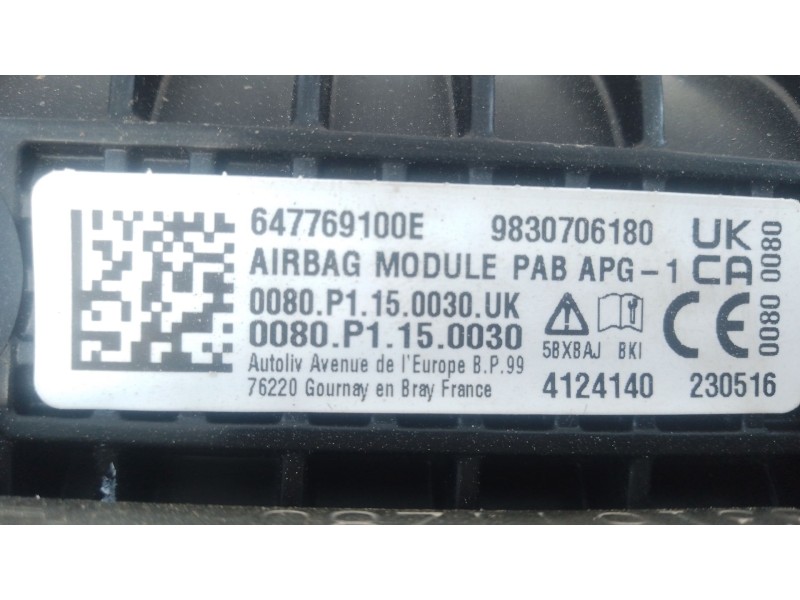 Recambio de airbag delantero derecho para ds ds 4 ii (fr_, fb_, f3_, fp_) e-tense 225 (f3dgzt) referencia OEM IAM 9830706180  