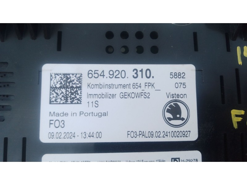 Recambio de cuadro instrumentos para skoda fabia iv (pj3) 1.0 tsi referencia OEM IAM 654920310  