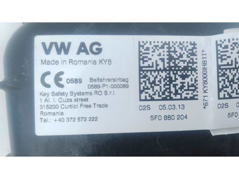 Recambio de airbag delantero derecho para seat leon (5f1) 1.2 tsi referencia OEM IAM   