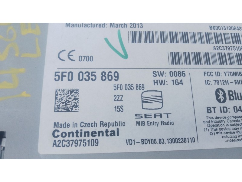 Recambio de sistema audio / radio cd para seat leon (5f1) 1.2 tsi referencia OEM IAM   