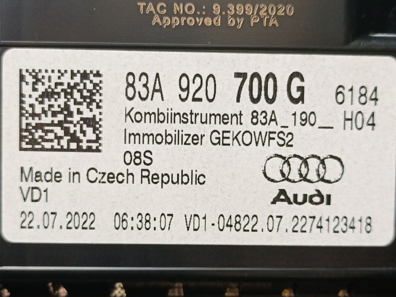 Recambio de cuadro instrumentos para audi q3 sportback (f3n) 35 tdi referencia OEM IAM 83A920700G  