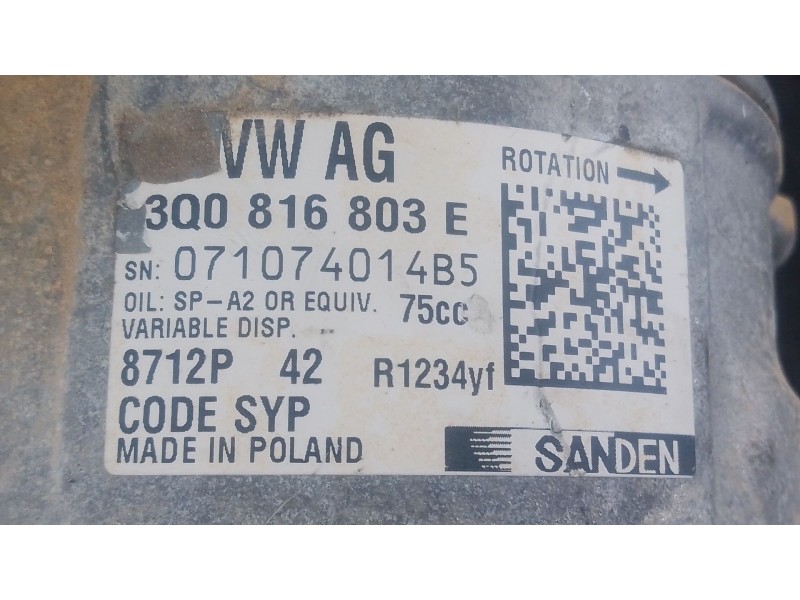 Recambio de compresor aire acondicionado para skoda scala (nw1) 1.0 tsi referencia OEM IAM 3Q0816803E  