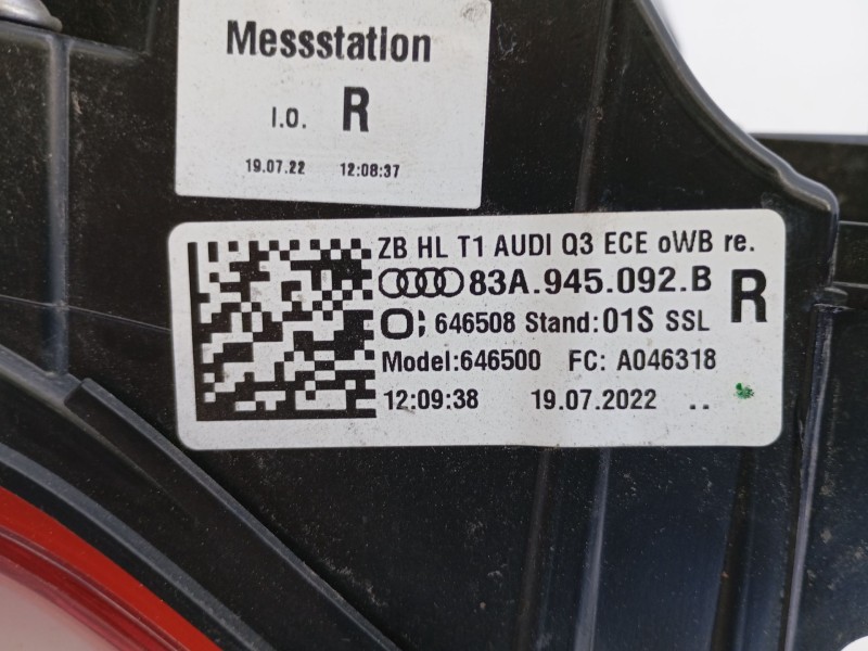 Recambio de piloto trasero derecho para audi q3 sportback (f3n) 35 tdi referencia OEM IAM 83A945092B  
